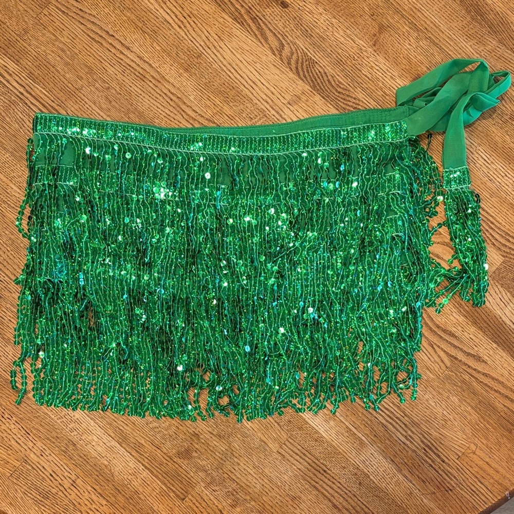 Green Sequin Fringe Skirt